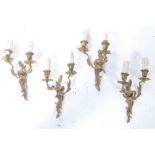 SET OF FOUR ROCOCO INFLUENCE ORMOLU WALL SCONCES