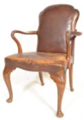 1920's 17TH CENTURY REVIVAL WALNUT AND LEATHER QUE