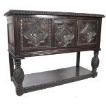 17TH / 18TH CENTURY CARVED OAK COFFER CHEST ON STA