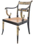 REGENCY 19TH CENTURY PAINTED CARVER ARMCHAIR