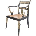 REGENCY 19TH CENTURY PAINTED CARVER ARMCHAIR