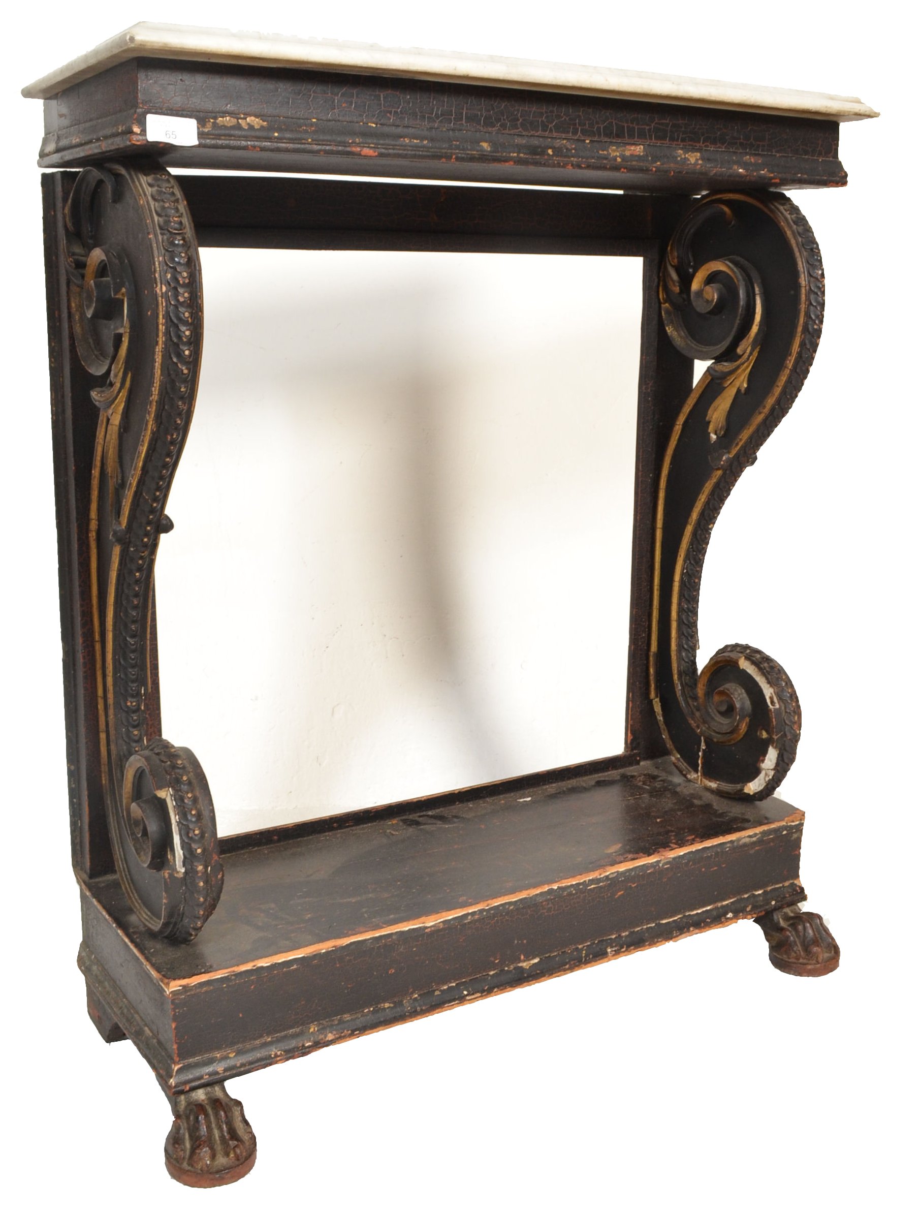 19TH CENTURY ITALIAN EBONISED MARBLE CONSOLE HALL