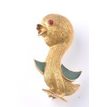 A FRENCH MID CENTURY 18CT GOLD & ENAMEL BROOCH