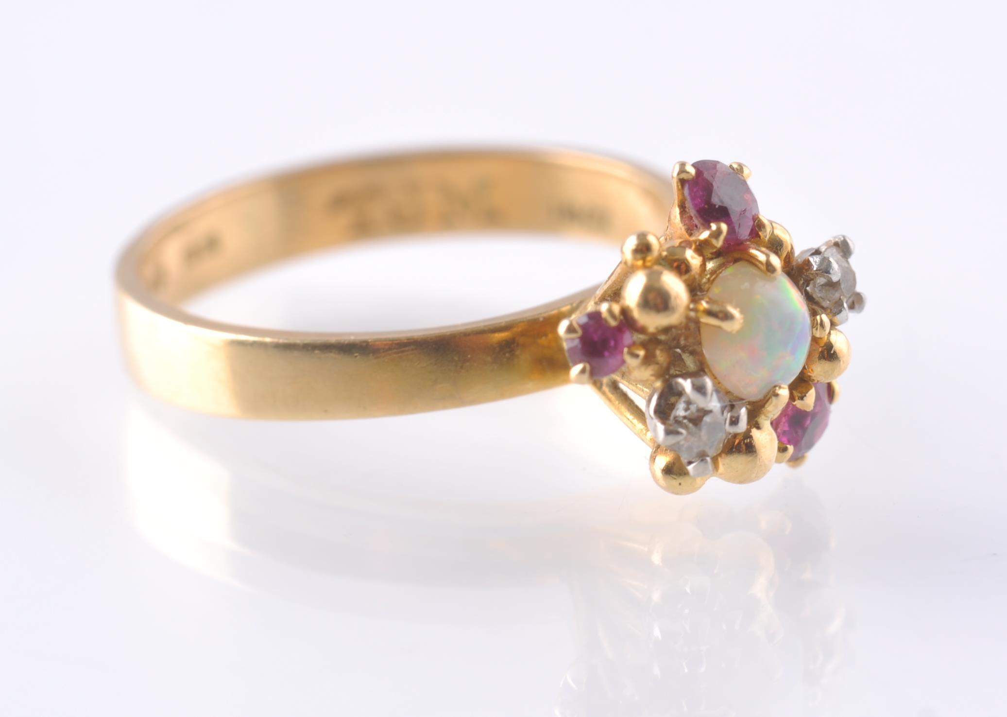 A HALLMARKED OPAL RUBY AND DIAMOND CLUSTER RING - Image 2 of 4