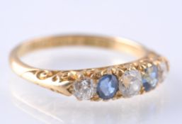 VICTORIAN 18CT GOLD SAPPHIRE & DIAMOND 5 STONE RIN