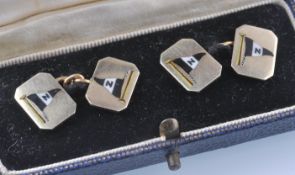 PAIR OF 9CT GOLD HALLMARKED CUFFLINKS WITH ENAMEL