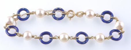 18CT GOLD / 750 MARKED UNOAERRE ENAMEL AND PEARL B