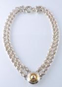 SILVER AND 18CT GOLD LARGE 2 STRING LADIES NECKLAC