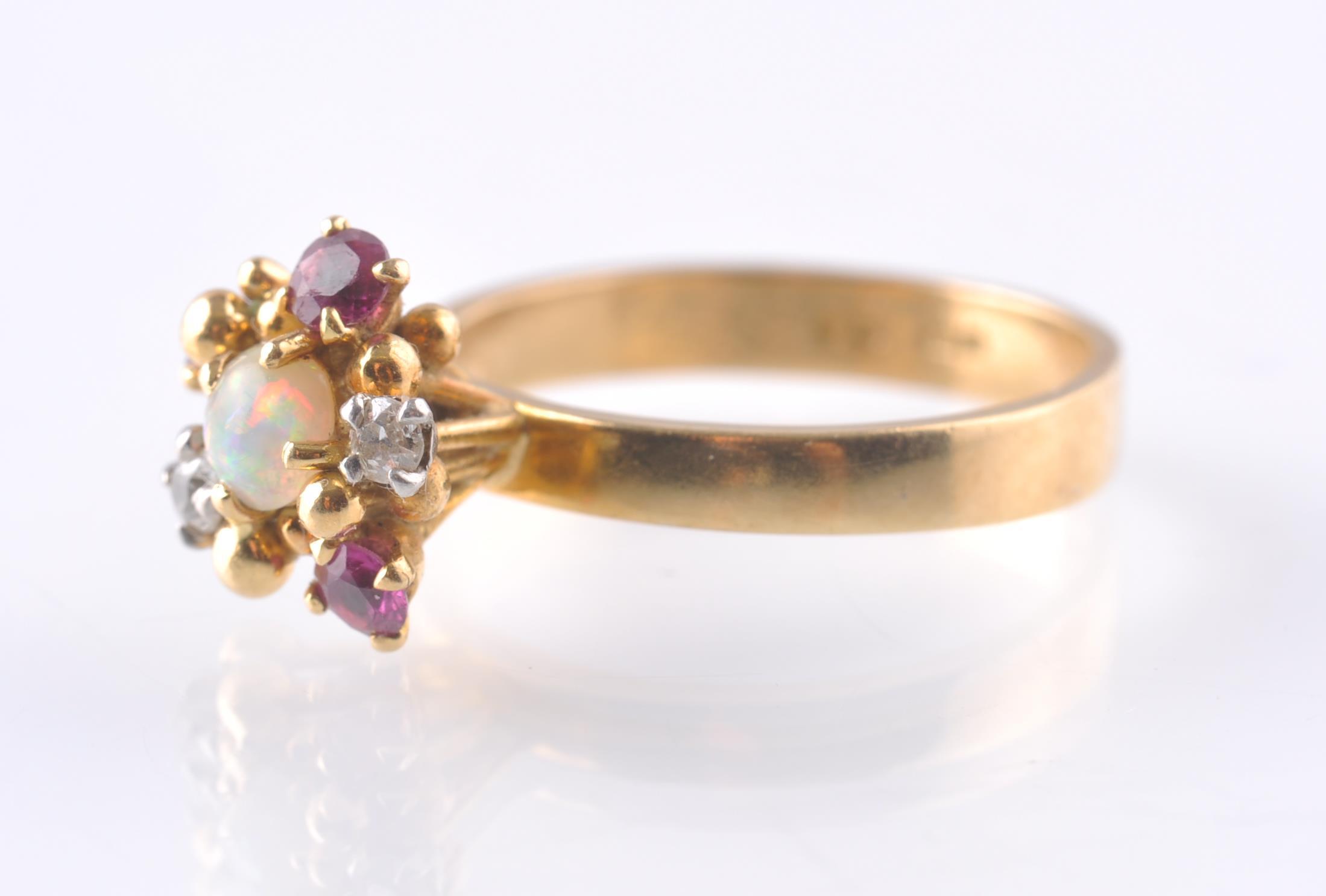 A HALLMARKED OPAL RUBY AND DIAMOND CLUSTER RING - Image 3 of 4