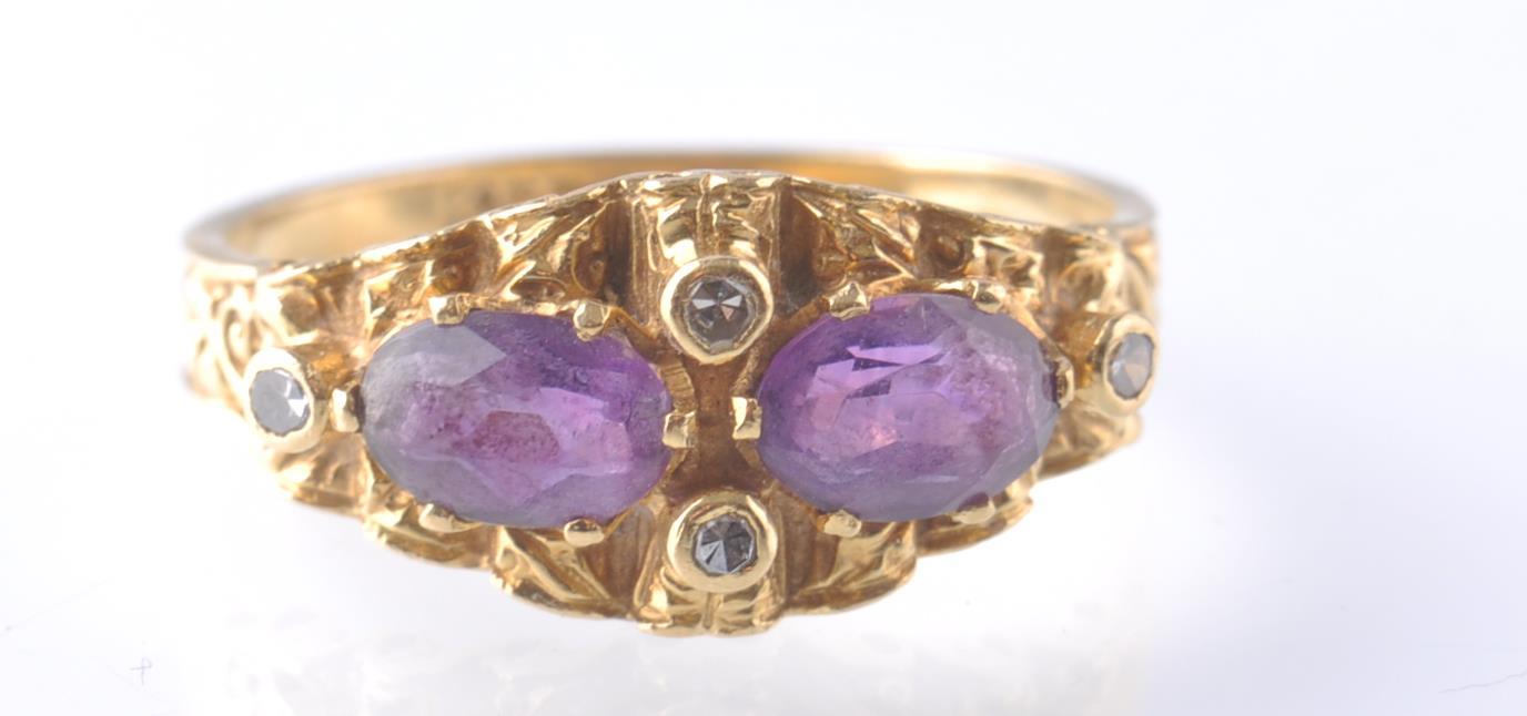 18CT GOLD DROP SHAPED AMETHYST AND DIAMOND RING - Image 5 of 5