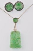 18CT WHITE GOLD DEMI PARURE JADE 3 PIECE NECKLACE