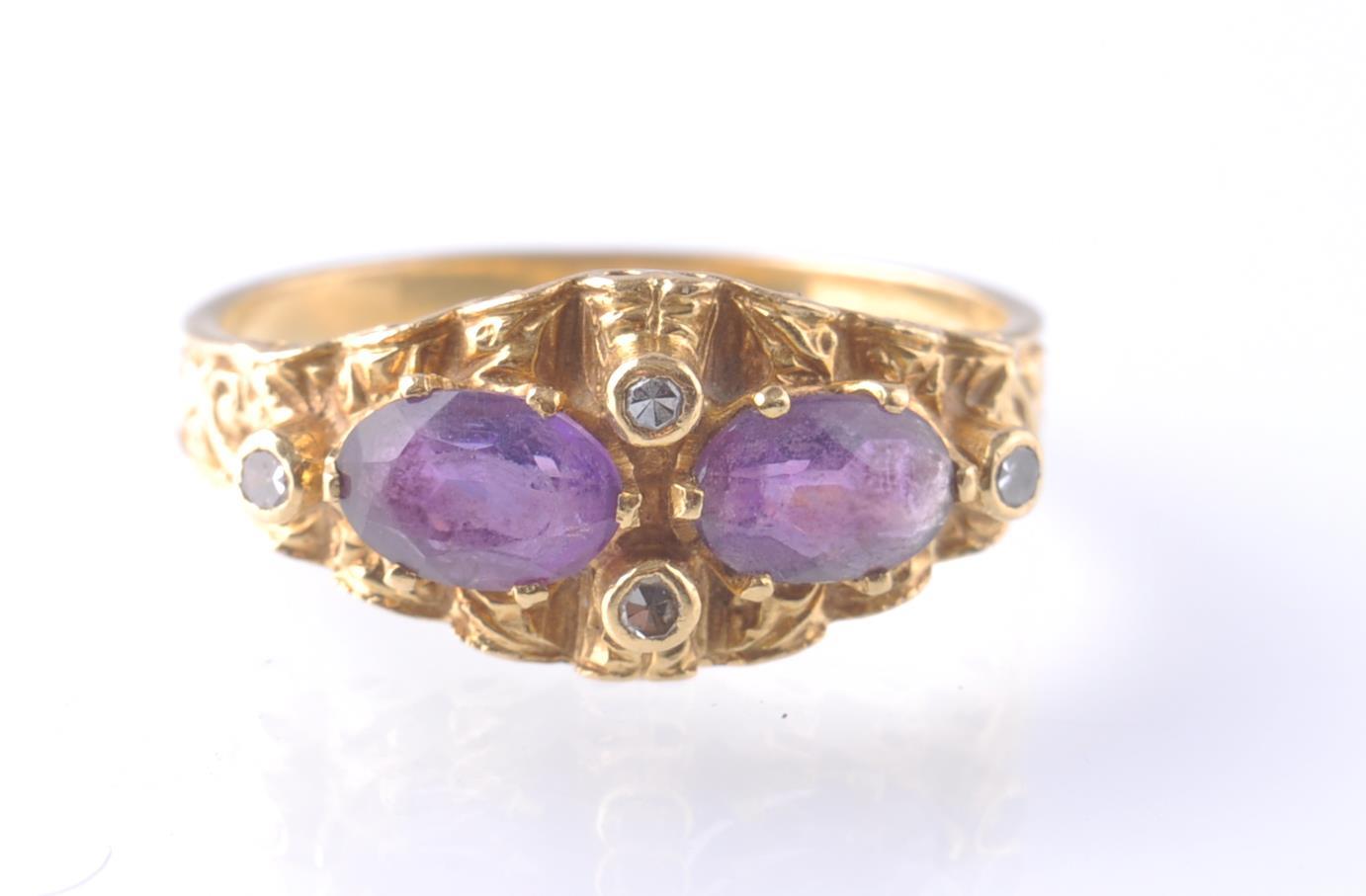 18CT GOLD DROP SHAPED AMETHYST AND DIAMOND RING - Image 2 of 5