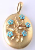 AN 18CT GOLD VICTORIAN TURQUOISE & DIAMOND LOCKET