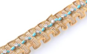 AN 18CT GOLD DIAMOND & TURQUOISE BRACELET