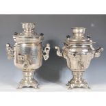 Two early 20th Century white metal samovars of sim