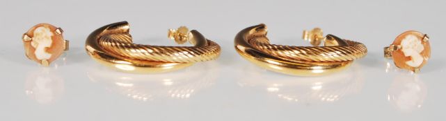 A pair of stamped 375 9ct gold ladies hoop earring