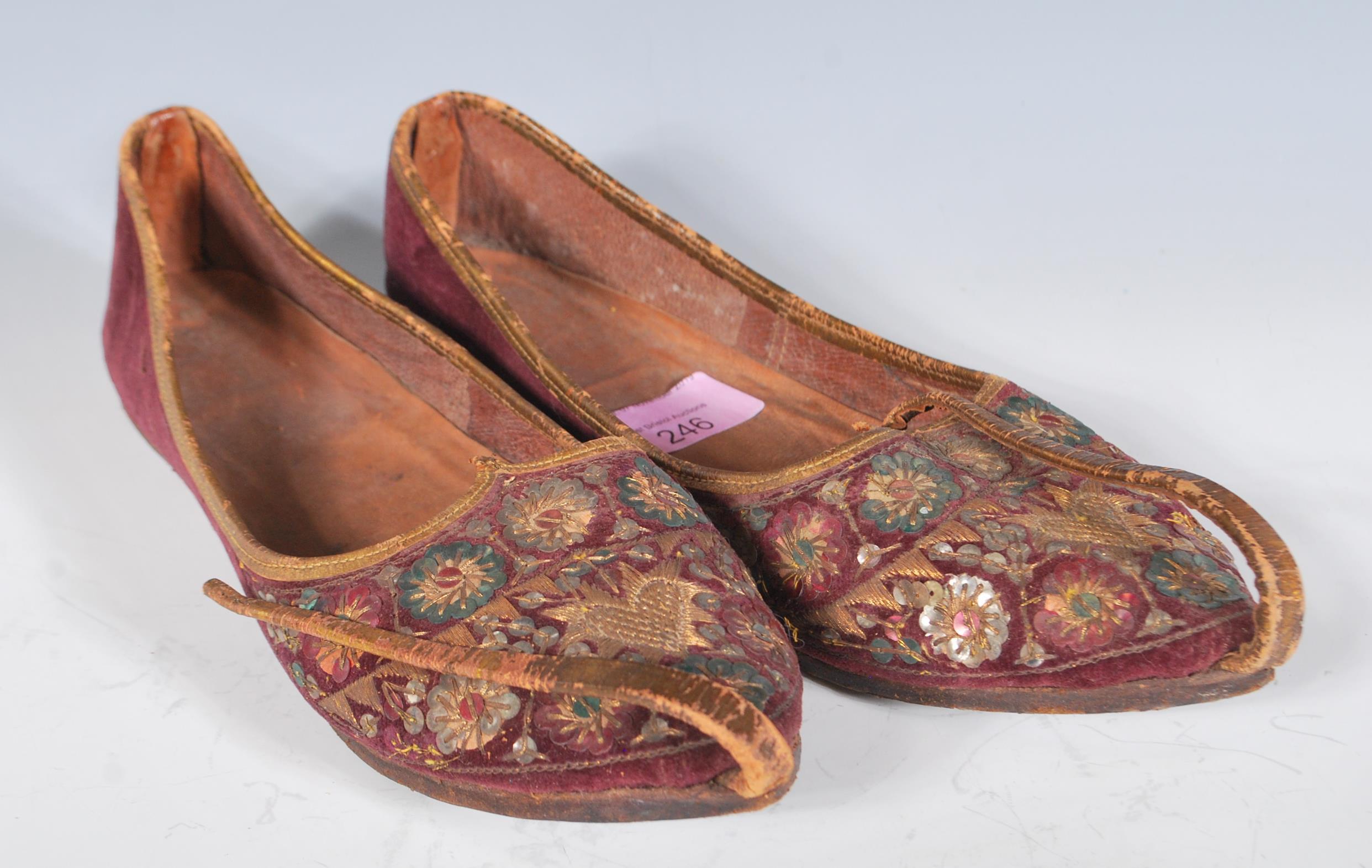 A pair of early 20th Century Persian leather slipp - Image 2 of 5