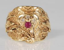 A 9ct gold English hallmarked saddle ring in the f