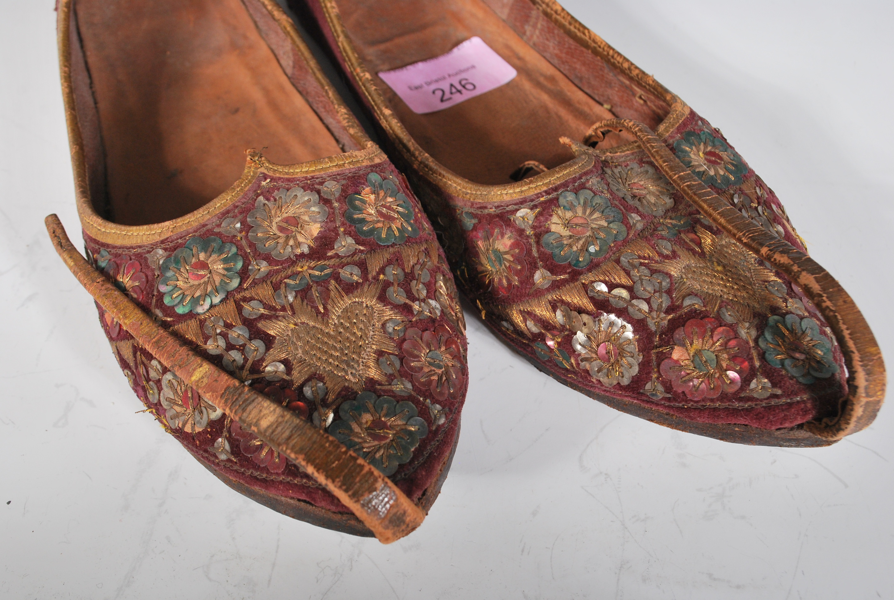 A pair of early 20th Century Persian leather slipp - Image 4 of 5