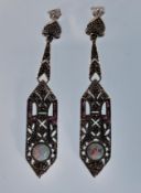 A pair of silver and marcasite Art Deco style drop