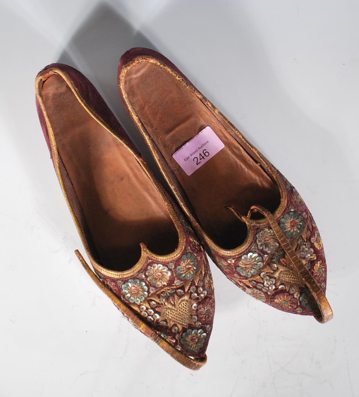 A pair of early 20th Century Persian leather slipp - Image 3 of 5