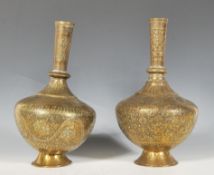 A pair of antique Anglo - Indian brass vases havin