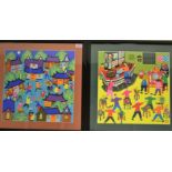 Folk Art China- A pair of contemporary gouache on