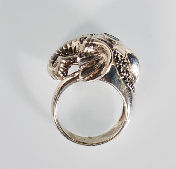 A silver and marcasite ring in the form of an elep - Image 6 of 7