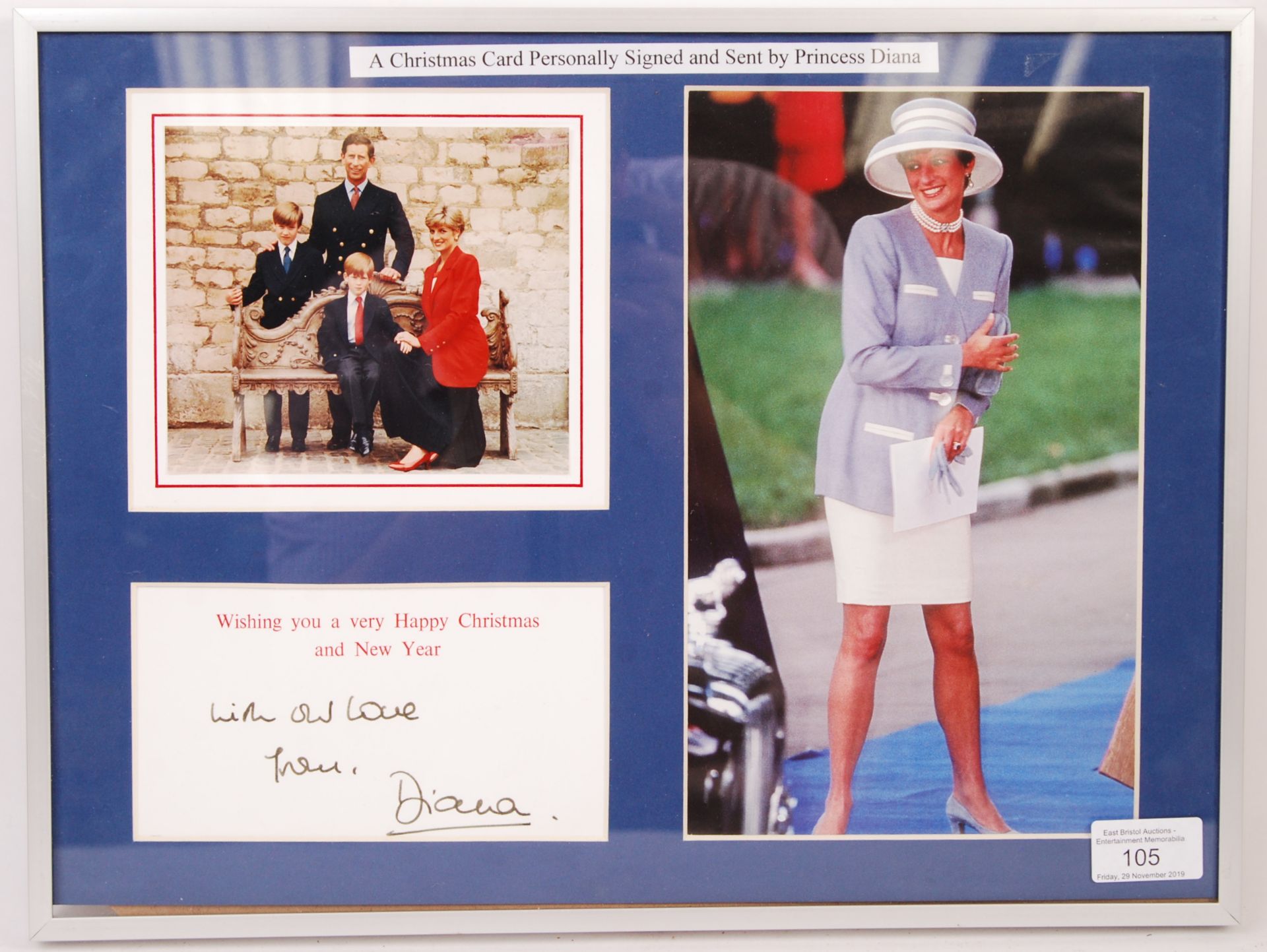 PRINCESS DIANA OFFICIAL ROYAL CHRISTMAS CARD 1991 WITH AUTOGRAPH