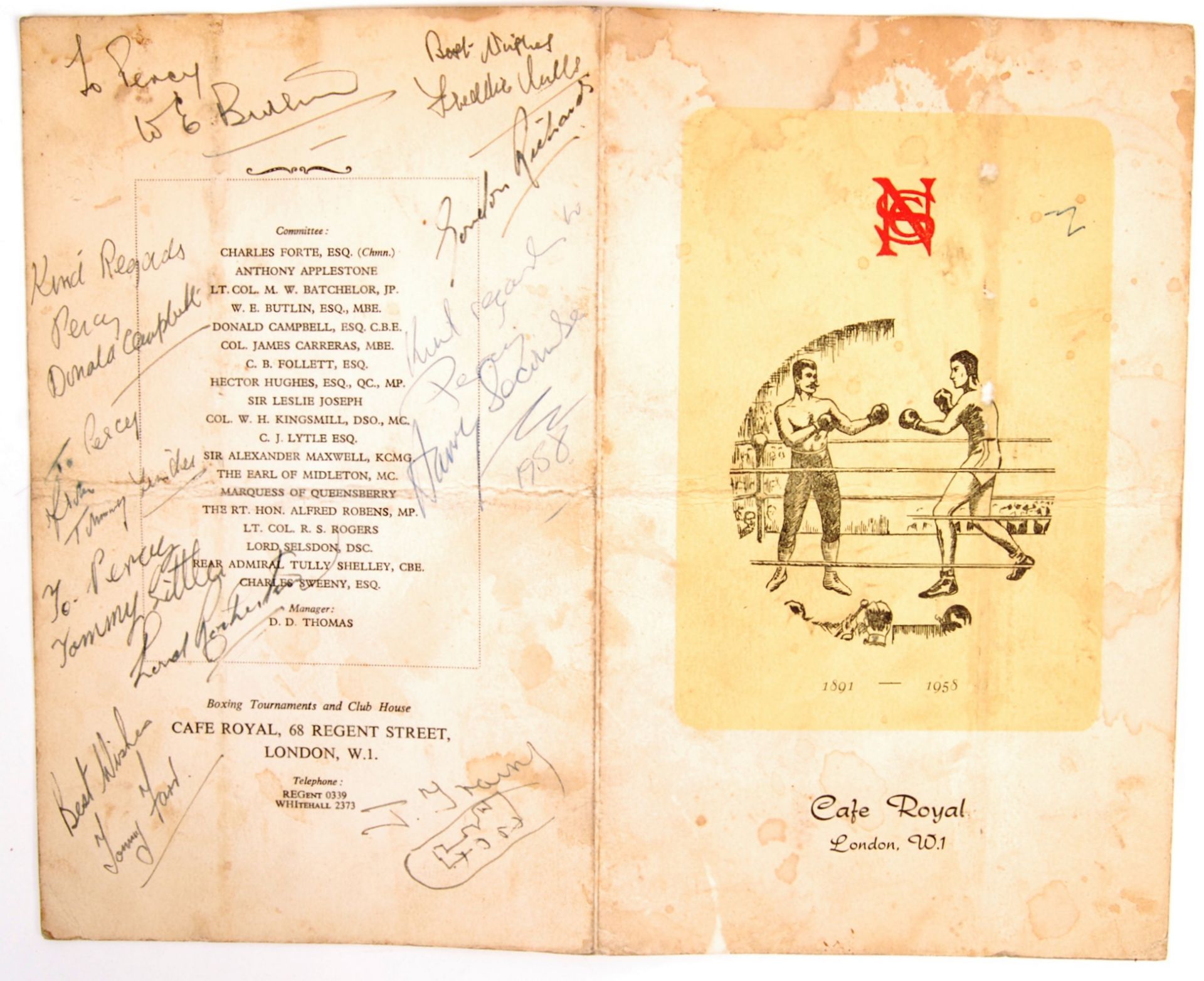 RARE 1950'S BOXING PROGRAMME AUTOGRAPHED BY THOSE ATTENDING