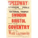 ORIGINAL RARE VINTAGE C1950 POOLE SPEEDWAY ADVERTISING POSTER