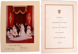 RARE PRINCESS DIANA AUTOGRAPHED WEDDING PHOTO & ORDER OF SERVICE