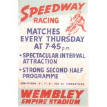 RARE ORIGINAL C1950 SPEEDWAY RACING WEMBLEY ADVERTISING POSTER