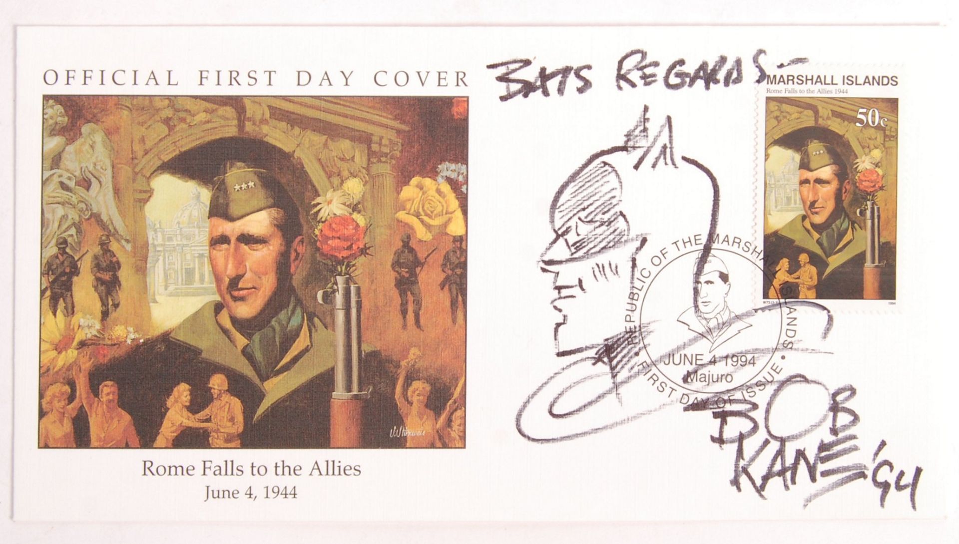 BOB KANE - BATMAN CO-CREATOR - SKETCH & AUTOGRAPHED FDC