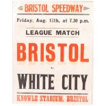 ORIGINAL RARE VINTAGE C1950 BRISTOL SPEEDWAY ADVERTISING POSTER