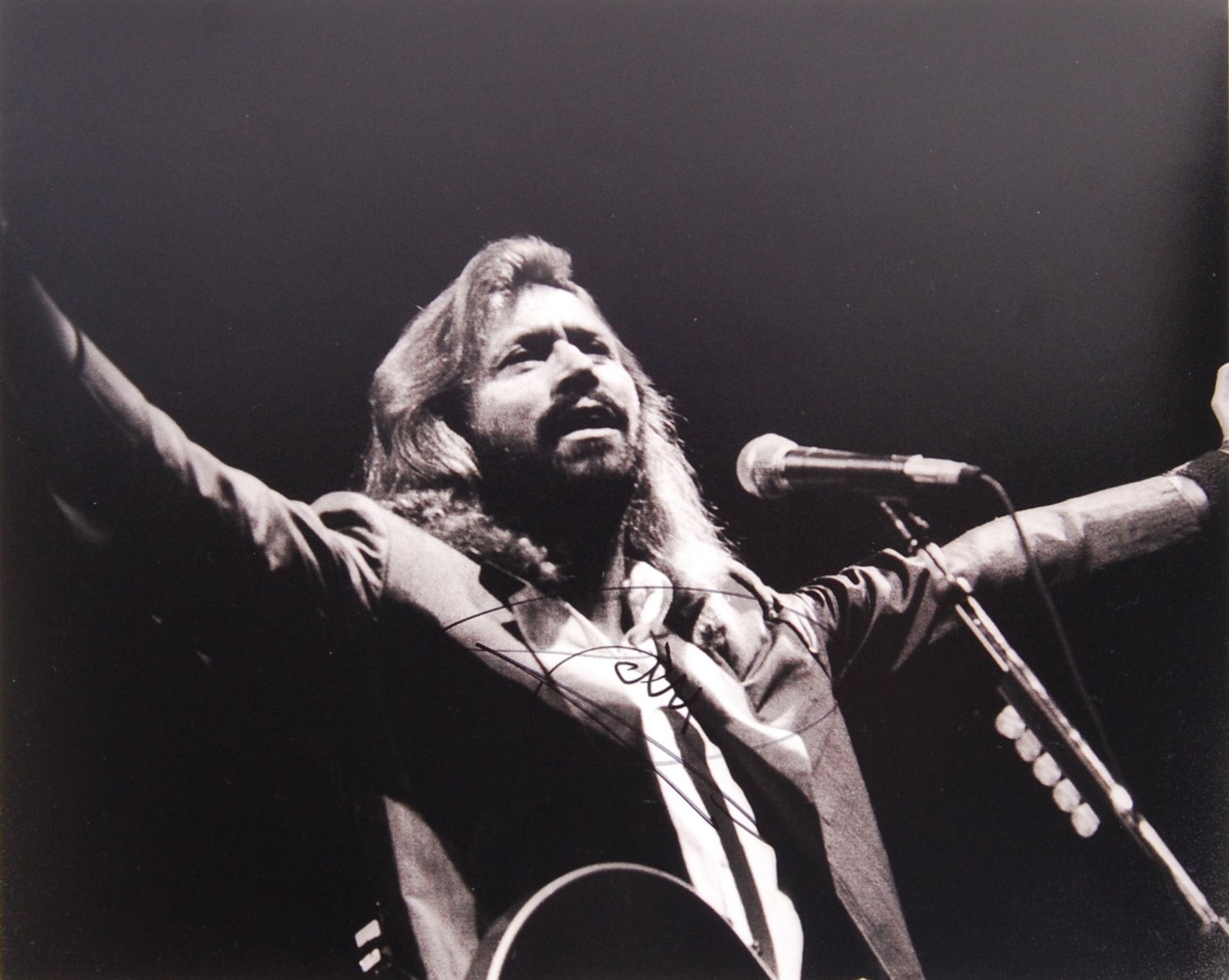 BARRY GIBB - THE BEEGEES - AUTOGRAPHED 8X10" BLACK & WHITE PHOTO