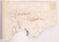 GEORGE HARRISON - THE BEATLES - RARE SIGNED POSTCARD FRAGMENT