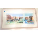 A coloured limited edition print by Les Matthews showing a panoramic cityscape view of Venice.