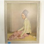 After Sir Gerald Kelly - A mid century retro framed print picture of a maiden ' Saw Ohn Nyum ' set