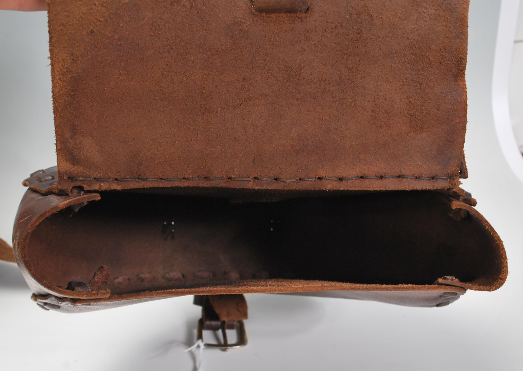 A pair of vintage 20th Century brown leather stitched saddle bags with rounded compartments having - Image 4 of 5