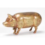 A French early 20th century unusual antique novelty brass pig figural lipstick holder the shaft
