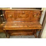 A 19th century Victorian burr walnut Steinhart upright piano having good brass swivel sconces and