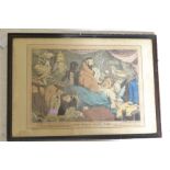 An early 19th century coloured etching entitled John Bull's Night Mare. Published by Tho McLean