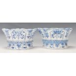 A pair of late 19th Century German Victorian Villeroy and Boch delft wall pockets / flower bricks,