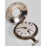 A 19th century London hallmarked half hunter silver pocket watch case with inset af fusee verge