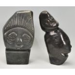 2 20th century  African carved stone sculptures likely to originate from Zimbabwe to include unusual