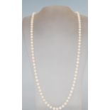 A vintage 20th Century cultured pearl necklace set on a stamped 835 silver clasp of round form set