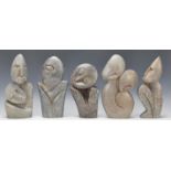A collection of mid to late 20th century African carved stone sculptures likely to originate from