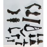 A collection of metal items from a metal detector collector, to include a Roman birdlip type