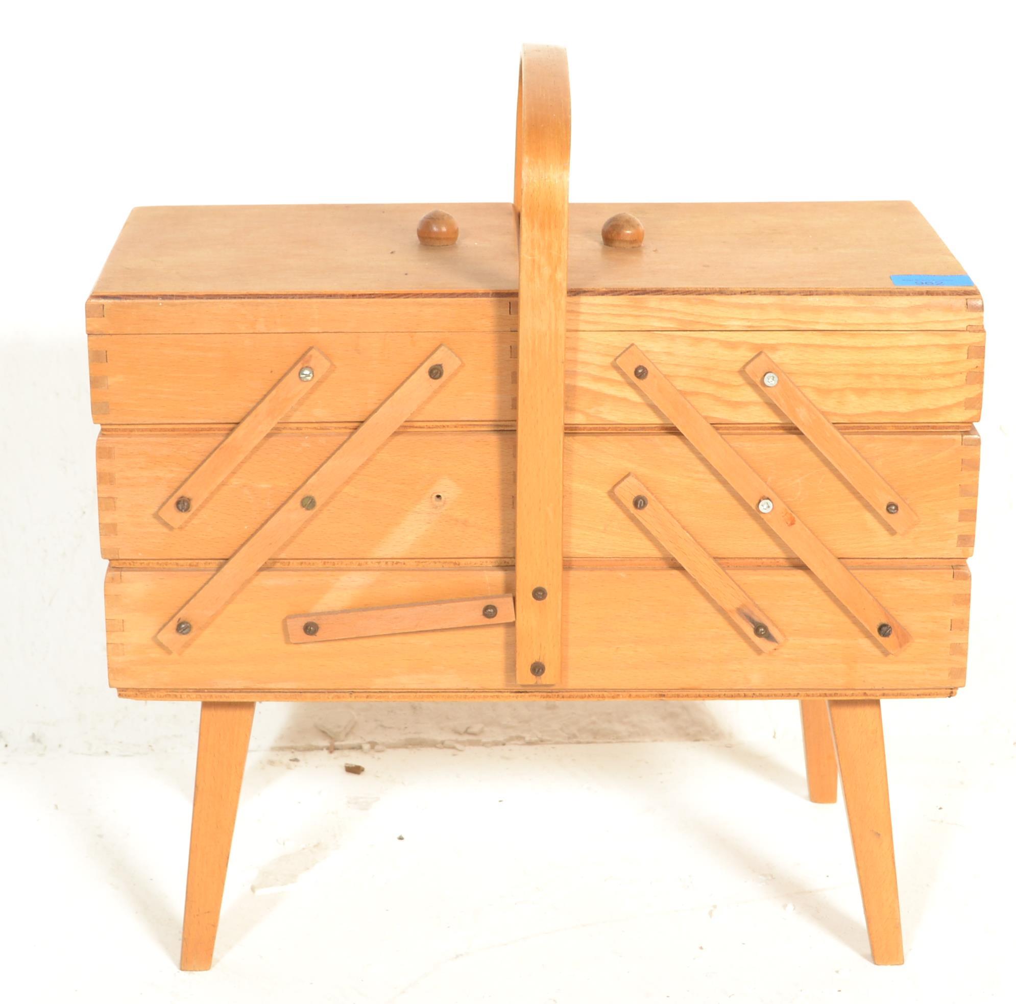 A retro 20th Century cantilever work box / sewing box, carry handle to the top opening to reveal - Image 2 of 4